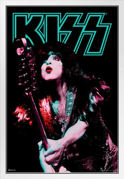 Kiss Poster Starchild Duotone Live Paul Stanley Kiss Band Merchandise Kiss Collectibles Kiss Memorabilia Heavy Metal Music Merch 1970s Retro Vintage Makeup White Wood Framed Poster 14x20