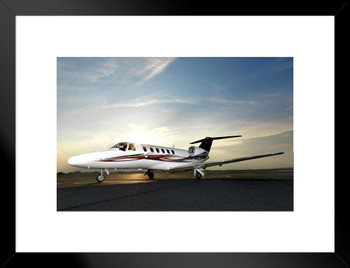 Private Plane Business Jet Airplane on Tarmac Airport Travel Photo Photograph Matted Framed Wall Decor Art Print 20x26