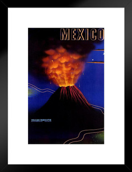 Mexico Volcan Paricutun Mexican Volcano Eruption Earth Science Nature Fire Lava Vintage Illustration Travel Matted Framed Wall Decor Art Print 20x26