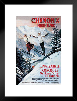 Chamonix Mont Blanc Skiing Ski Sport French Alps France Vintage Travel Ad Advertisement Matted Framed Wall Decor Art Print 20x26