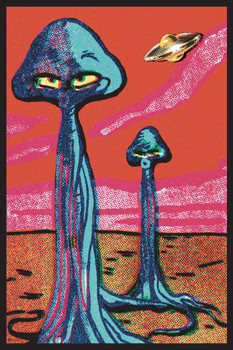 Alien Squids Retro Vintage SciFi Comics Horror UFO Alien Decor Indie Decor Geeky Invaders Cool Psychedelic Trippy Hippie Decor UV Light Reactive Black Light Eco Blacklight Poster For Room 12x18