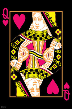 Queen of Hearts Playing Card Poker Cool Psychedelic Trippy Hippie Decor UV Light Reactive Black Light Eco Blacklight Poster For Room 12x18