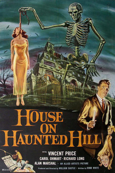 Laminated House on Haunted Hill Vincent Price Retro Vintage Horror Movie Merchandise Spooky Halloween Decorations Halloween Decor William Castle Emergo Skeleton Creepy Poster Dry Erase Sign 12x18