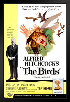 Alfred Hitchcock The Birds Poster Retro Vintage Horror Movie Poster Horror Movie Merchandise Horror Decor Goth Decor Spooky Scary Halloween Decorations Black Wood Framed Art Poster 14x20