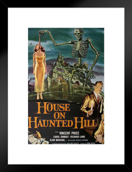 House on Haunted Hill Vincent Price Retro Vintage Horror Movie Merchandise Spooky Halloween Decorations Halloween Decor William Castle Emergo Skeleton Creepy Matted Framed Art Wall Decor 20x26