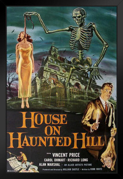 House on Haunted Hill Vincent Price Retro Vintage Horror Movie Merchandise Spooky Halloween Decorations Halloween Decor William Castle Emergo Skeleton Creepy Stand or Hang Wood Frame Display 9x13