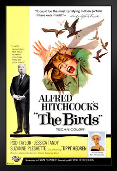 Alfred Hitchcock The Birds Poster Retro Vintage Horror Movie Poster Horror Movie Merchandise Horror Decor Goth Decor Spooky Scary Halloween Decorations Stand or Hang Wood Frame Display 9x13