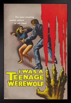 I Was A Teenage Werewolf 1957 Retro Vintage Horror Movie Poster Horror Movie Merchandise Horror Decor Classic Kitsch Monster Spooky Scary Halloween Decorations Stand or Hang Wood Frame Display 9x13