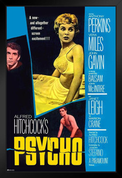 Psycho 1960 Alfred Hitchcock Retro Vintage Horror Movie Poster Horror Movie Merchandise Horror Decor Psycho Movie Poster Spooky Scary Halloween Decorations Black Wood Framed Poster 14x20