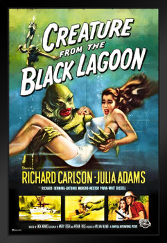 Creature From The Black Lagoon Retro Vintage Horror Movie Poster Horror Movie Merchandise Horror Decor Classic Monster Spooky Scary Halloween Decorations Black Wood Framed Art Poster 14x20