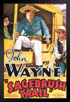 John Wayne Sagebrush Trail Western Movie Retro Vintage Classic Hollywood Cowboy Memorabilia Collectibles Western Decor Man Cave Decor John Wayne Movies Black Wood Framed Poster 14x20