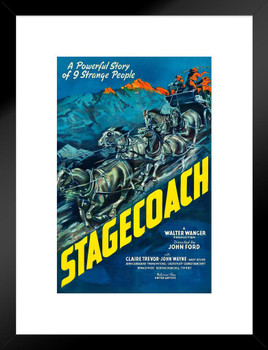 Stagecoach John Wayne Movie Poster Retro Vintage Western Decor Cowboy Western Movie Merchandise Collectibles Classic Hollywood John Ford Western Film Man Cave Matted Framed Wall Decor Art Print 20x26