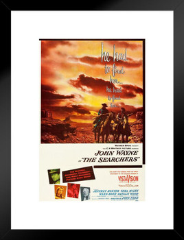 The Searchers John Wayne Movie Poster Retro Vintage Western Decor Cowboy Western Movie Merchandise Collectibles Classic Hollywood Western Film Man Cave Matted Framed Wall Decor Art Print 20x26