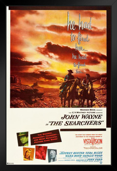 The Searchers John Wayne Movie Poster Retro Vintage Western Decor Cowboy Western Movie Merchandise Collectibles Classic Hollywood Western Film Man Cave Stand or Hang Wood Frame Display 9x13