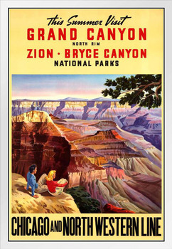 Grand Canyon National Park Arizona Visit This Summer Chicago and North Western Line Railroad Bryce Canyon Zion National Park Vintage Travel WPA National Park White Wood Framed Poster 14x20