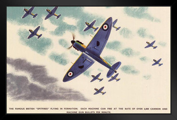 British Spitfires Fighter Planes Flying WPA War Propaganda Stand or Hang Wood Frame Display 9x13