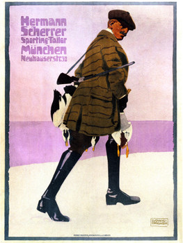 Hermann Scherrer Sporting Tailor Vintage Illustration Travel 1907 German Hunting Hunter Rifle Ducks Hunt Cool Wall Decor Art Print Poster 12x18