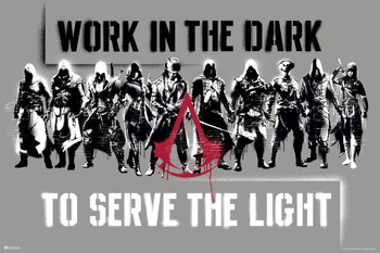 Laminated Assassins Creed Collection Work In the Dark to Serve the Light Lineup Valhalla Origins Syndicate Odyssey Black Flag Bloodlines Assassins Creed Merchandise Gamer Poster Dry Erase Sign 12x18