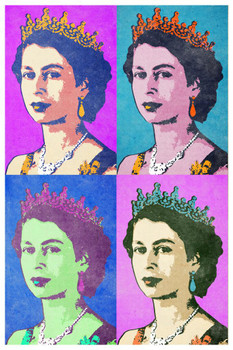 Laminated Queen Elizabeth II Bright Pop Art Print Poster Dry Erase Sign 24x36