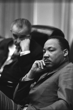 Laminated Martin Luther King Jr and Lyndon Johnson Photo Poster Dry Erase Sign 12x18