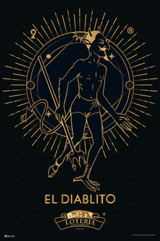02 El Diablito Devil Loteria Card Black Gold Mexican Bingo Lottery Day Of Dead Dia Los Muertos Decorations Mexico Aesthetic Party Spanish Native Sign Cool Wall Decor Art Print Poster 12x18