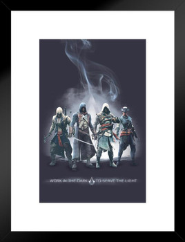 Assassins Creed Work In the Dark to Serve the Light Character Group Valhalla Origins Syndicate Odyssey Black Flag Bloodlines Assassins Creed Merchandise Gamer Matted Framed Wall Decor Art Print 20x26