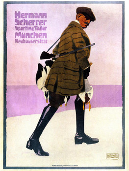 Laminated Hermann Scherrer Sporting Tailor Vintage Illustration Travel 1907 German Hunting Hunter Rifle Ducks Hunt Poster Dry Erase Sign 12x18