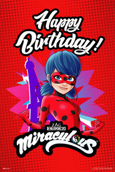 Laminated Miraculous Ladybug Poster Lady Bug Birthday Banner Party Kids Poster Dry Erase Wall Art 24x36