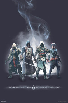 Laminated Assassins Creed Work In the Dark to Serve the Light Character Group Valhalla Origins Syndicate Odyssey Black Flag Bloodlines Assassins Creed Merchandise Gamer Poster Dry Erase Sign 24x36