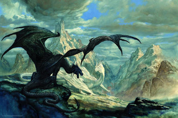 Laminated Dragon Dialog Black White Dragons Talking In Mountain