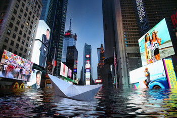 Paper Boat Floating in a Flooded Times Square New York City NYC Photo Photograph Cool Wall Decor Art Print Poster 18x12