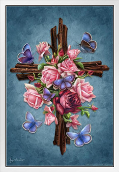 Flower Cross by Brigid Ashwood White Wood Framed Poster 14x20