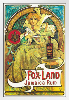 Alphonse Mucha Painting Fox Land Jamaica Rum Poster 1897 Bohemian Czech Painter 1900s Art Nouveau Retro Vintage Advertisement Alcohol White Wood Framed Art Poster 14x20