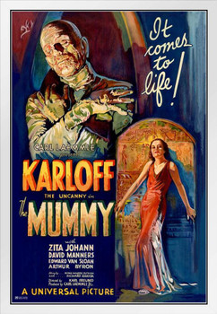 The Mummy 1932 Boris Karloff Retro Vintage Horror Movie Poster Horror Movie Merchandise Horror Decor Classic Monster Spooky Scary Halloween Decorations White Wood Framed Poster 14x20