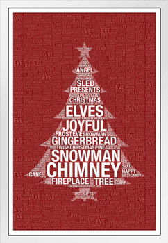 Words Christmas Red White Wood Framed Poster 14x20