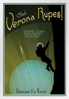 Climb Verona Rupes Miranda Futuristic Science Fantasy Travel White Wood Framed Poster 14x20