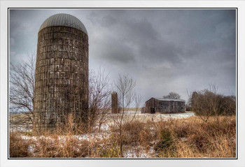 Silos in December Photo Photograph White Wood Framed Poster 20x14