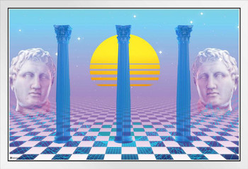 Fall of Rome Vaporwave Aesthetic Decor Retro Vintage 90s Y2K Room Decor Neon Pink Bedroom Decor Indie Vibey Aesthetic Vaporwave Art Columns Statue Chill White Wood Framed Poster 14x20