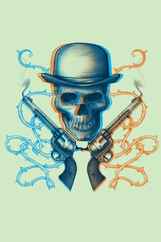 Six Shooting Skeleton Gunslinger Retro Cool Wall Decor Art Print Poster 12x18