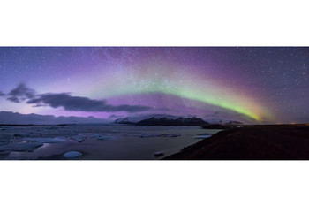 Laminated Aurora Borealis Northern Lights Landscape Panoramic Photo Poster Dry Erase Sign 36x12