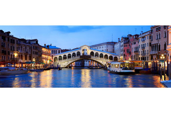 Laminated Rialto Bridge Venice Italy at Night Photo Art Panoramic Print Poster Dry Erase Sign 36x12