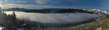 Laminated Lake Donner Tahoe California Foggy Winter Morning Panoramic Landscape Photo Poster Dry Erase Sign 36x12