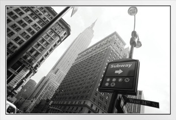 New York City Midtown Manhattan Empire State Building B&W Photo Photograph White Wood Framed Poster 20x14
