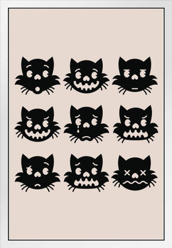 Emotions of Kitty Black Skull Halloween Fantasy Cat Poster Funny Wall Posters Kitten Posters for Wall Funny Cat Poster Emo Cat Poster Dark Cartoon White Wood Framed Poster 14x20