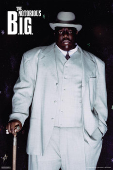Notorious BIG Portrait White Suit Biggie Smalls Rapper Hip Hop Music 90s Retro Vintage Style Stretched Canvas Art Wall Decor 16x24