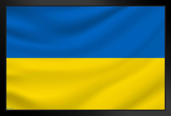 Ukraine Waving Flag Support Ukrainian Independence President Zelenskyy Ghost of Kyiv Resistance Pride Black Wood Framed Poster 14x20