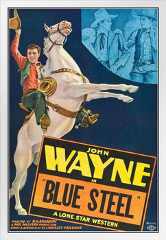 John Wayne Blue Steel Lone Star Western Movie Retro Vintage Classic Hollywood Cowboy Memorabilia Collectibles Western Decor Man Cave Decor John Wayne Movies White Wood Framed Poster 14x20