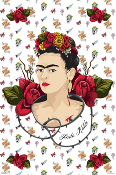 Frida Kahlo Skull Background Self Portrait Face Painting Feminist Feminism Painter Colorful Stretched Canvas Art Wall Decor 16x24