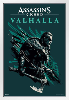 Assassins Creed Valhalla Merchandise Eivar Varinsdottir Illustrated Art Video Game Video Gaming Gamer Collectibles Viking White Wood Framed Poster 14x20