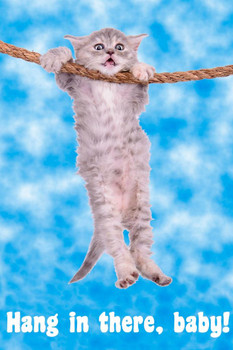 Hang in There Baby Retro Hang in There Cat Poster Funny Wall Posters Kitten Posters for Wall Motivational Cat Poster Funny Cat Poster Inspirational Cat Poster Cool Wall Decor Art Print Poster 16x24